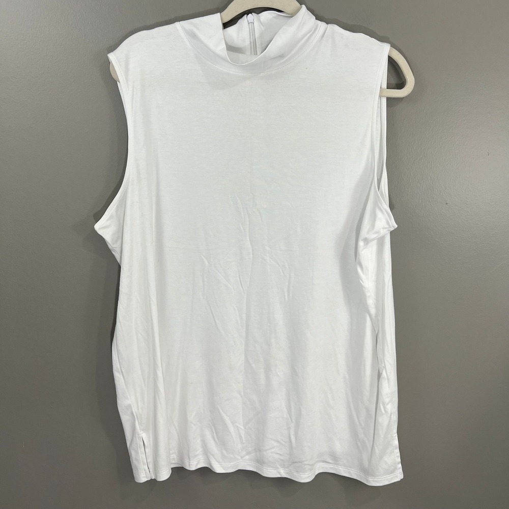 Talbots Shell Top Womens 2X White Great Mock Neck Sleeveless Supima Cotton Modal